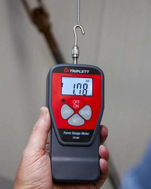 Digital Force Gauge For Tension And Compression With 110 Lb Capacity Peak Hold Backlit LCD High Accuracy 0.5 Percent Load Cell Measures Pull And Push Forces For QC Research And Field Testing, handheld