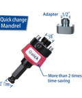 Fast Change Hole Saw Mandrel With 7/16 Inch Shank Quick Connect Arbor For 9/16 To 10 Inch Hole Saws, includes adapter