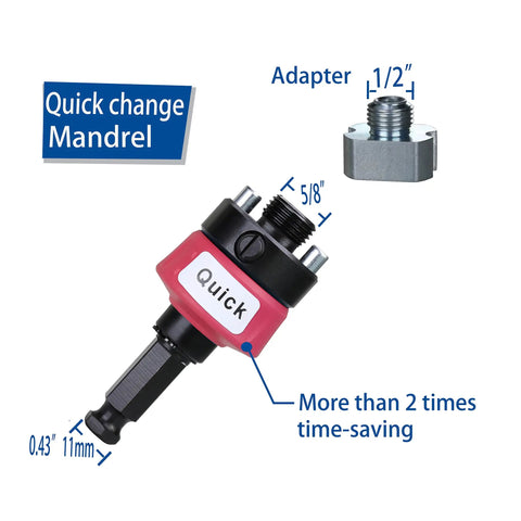 Fast Change Hole Saw Mandrel With 7/16 Inch Shank Quick Connect Arbor For 9/16 To 10 Inch Hole Saws, includes adapter