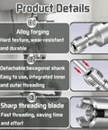Product details of Premium 2-Piece PVC Pipe Threading Tool Kit. Features metal alloy construction, hexagonal shank, and sharp threading blade.