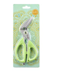 Front view of Beefy Heavy Duty Multipurpose Angled Craft Scissors 7 Inches With Japanese Stainless Steel Serrated Blade in packaging.