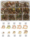 Super Tough 155PC Hose Clamp Assortment Kit With Sizes 6mm To 22mm Perfect For Cars Trucks And Water Piping Projects That Need Zero Rust Or Leaks. zinc plated clamps in storage box, assorted sizes