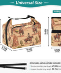Cowboy Themed Lunch Bag Insulated Tote With Big Capacity For Work, Picnics, And Camping, showing size dimensions and folding feature.