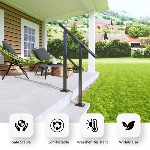 7 Step Outdoor Handrail Built From Galvanized Carbon Steel With Double Layer Protection Powder Coated Black Iron Stair Railing