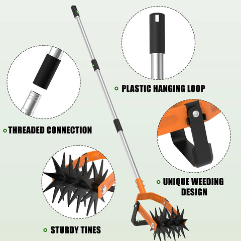 Rotary Cultivator With Long Handle And Adjustable Stainless Steel Pole 2 In 1 Hand Tiller with threaded connection and sturdy tines