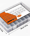 All In One 1305 Piece Metric Screw And Nut Kit with transparent case showing labeled compartments in 13.5x20cm dimensions