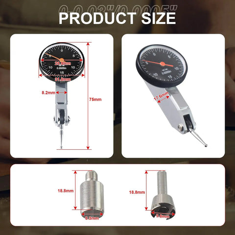 Boss Level Test Indicator Black 0.030 Inch Travel, 0.0005 Inch Precision, Dial Reading 0-15-0, 270 Degree Swivel, Two Directional, Isolated Pinion Assembly for Machine Setup and Production Machinist Favorite
