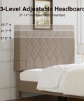 Cozy Queen Bed Frame With Upholstered Linen Headboard heavy duty wooden slats adjustable 3-level headboard in beige.