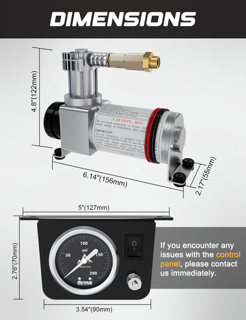 Onboard Air Compressor System For Truck Airbag Suspension Universal Air Bag Kit dimensions with control panel