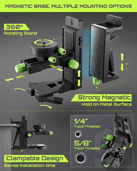 Fine-tuning bracket adapter with magnetic base for 3x360 Degree Green Laser Level With 3D Self-Leveling Cross Lines.