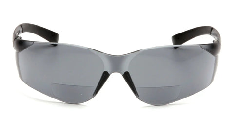 Ztek Safety Glasses S2520R15 With 1.5 Bifocal Reader, gray lens, gray frame, front view, ANSI Z87 Plus Protection