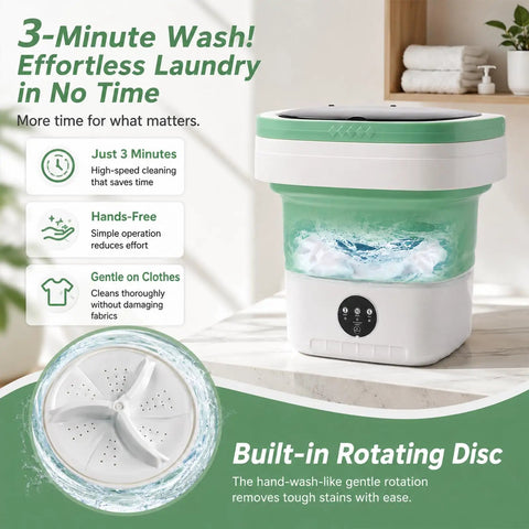 Portable Foldable Mini Washing Machine With Fast Spin Dryer And Flexible Wash Options For Baby Gear Gym Socks And Road Trips Compact Build, featuring built-in rotating disc.