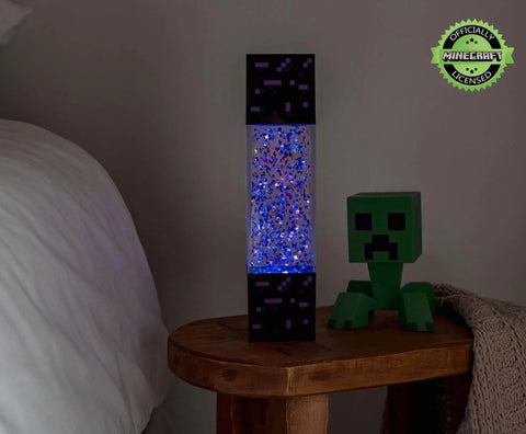 Nether Portal Glitter Motion Lamp LED Light For Desk And Nightstand, 12 Inch Mood Luminary with purple LED in a bedroom setting