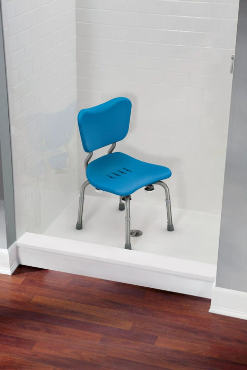 Freestanding Bathroom Shower Chair With 250 Pound Capacity 33 Inch Wide Seat And 18 Inch Deep Platform in shower stall