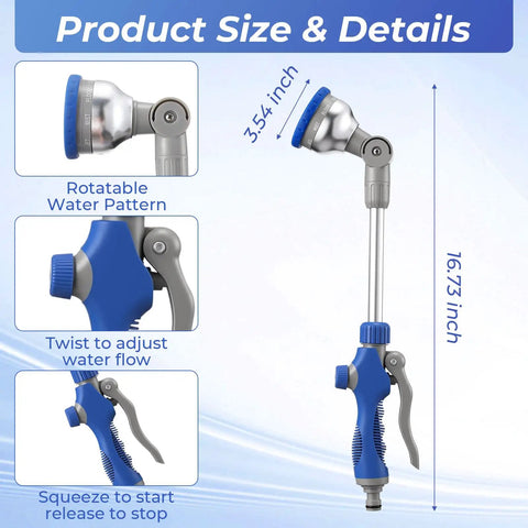 Two Pack Watering Wand With Nine Adjustable Spray Patterns, 16-Inch Metal Hose Nozzle, product size and details shown
