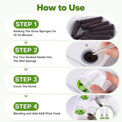 Instructions for using 86 Piece Hydroponic Pods Kit With 600ml A And B Nutrients 40 Grow Sponges 40 Labels 1 Tweezer For Indoor Gardeners
