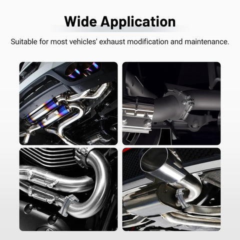1.75 Inch Split Flange Repair Kit For Exhaust Pipes Carbon Steel Oval Pipe Connectors With Hex Socket Bolts Heavy Duty Exhaust Swap Tight Seal images showcasing various exhaust setups and modifications.