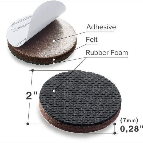 Non Slip Furniture Pads 8 Pack Premium 2 Inch Self Adhesive Rubber Feet Anti Skid Floor Protectors with felt and rubber foam