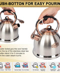 Stainless Steel Whistling Tea Kettle For Stovetop, Food Grade Build With A Thick 5 Layer Bottom For Even Heating, Heats Water Fast To Boil