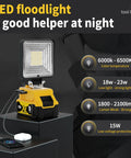 Dope 23W LED Work Light with 2100 Lumens Square Flood Beam USB and Type C Charging displayed on stand