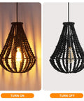 Dope Boho Wood Bead Chandelier Pendant Light 1 Light Black Farmhouse Ceiling Fixture 16.5 Inch Hanging Light on and off display