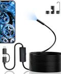 Endoscope Camera 5.5mm with 1920P HD Borescope, 8 Adjustable LED Lights, Semi-Rigid Snake Cable, IP67 Waterproof, 16.4ft Cable, Single Lens, Works with iOS and Android, Plug And Play Via UseePlus App, black