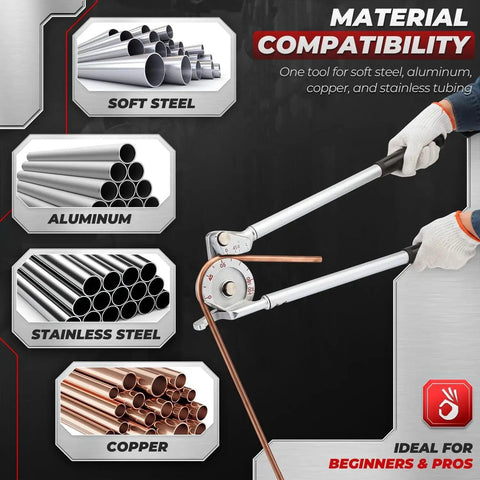 Top Rated Flexzion 1/2 Inch Outer Diameter Tubing Bender Tool For Precise Copper Pipe Bending with materials shown.
