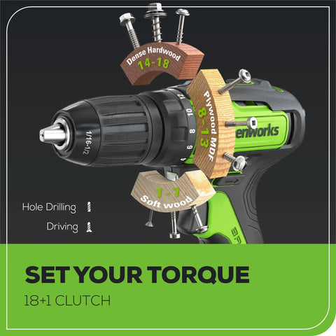 Beast 24V Brushless Cordless Drill Kit With Two 2Ah Batteries And 2A Charger featuring 18 plus 1 clutch torque settings