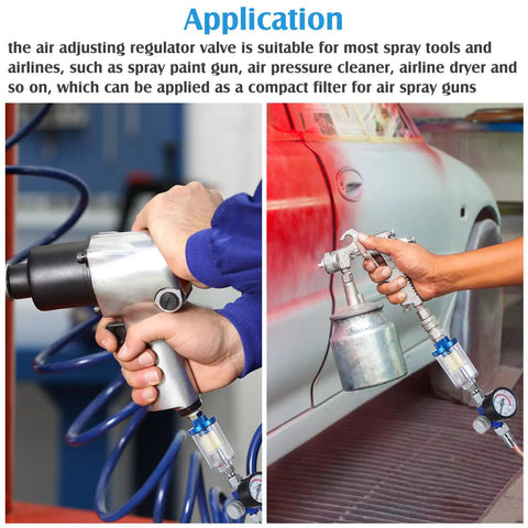 Two Pack One Quarter Inch Air Pressure Regulator And Water Separator Kit For Air Compressors used with spray guns on car
