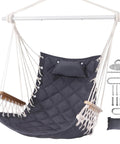 Cozy Hammock Chair Swing With Wooden Armrests, Sturdy Steel Spreader Bar, Plush Back Pillow, Hardware Kit Included
