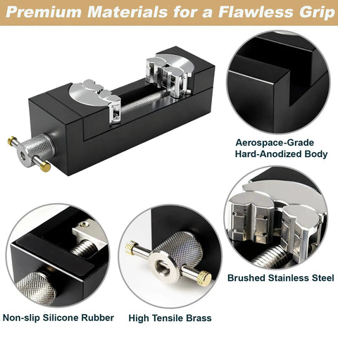 Beefy Heavy Duty Multi Material Workbench Vise With Universal Clamping shown with aerospace-grade body and stainless steel jaws