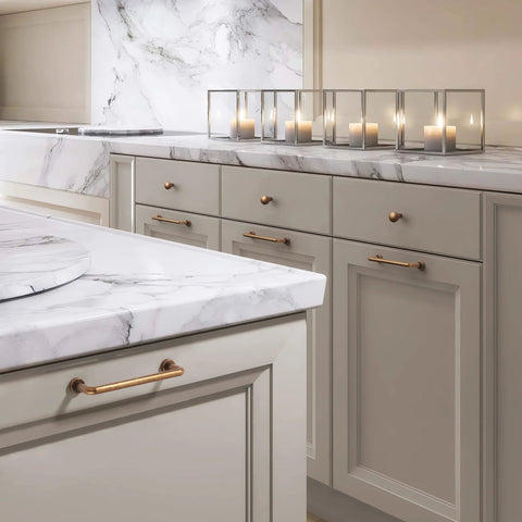 Antique Brass Cabinet Pulls Set For Vintage Farmhouse Kitchen And Wardrobe Hardware installed on modern kitchen cabinets