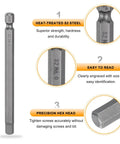 5 Piece H6.0 Hex Head Drill Bit Wrench Set With 6mm Flat Tip, One Quarter Inch Hex Shank, 100mm Long, Magnetic Hex Driver Socket Bits