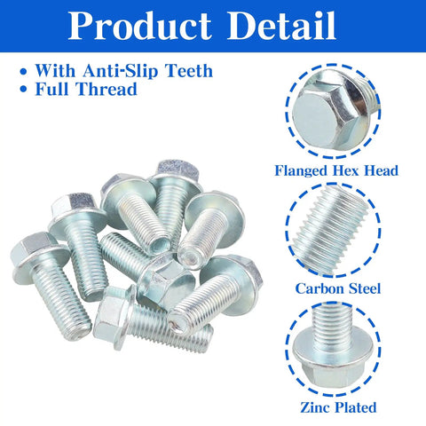 Product Detail with Eight Pack M10 1.25mm Flange Hex Head Bolts 25mm Long For ATV UTV Quad Go Karts Mini Bike Lawn Mower Snowmobile Built Tough