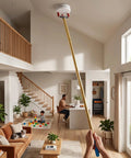Smoke Detector Removal Tool With 17.4 Ft Aluminum Extension Pole Universal Snap On Claw For High Ceiling Smoke Alarms in use reaching high smoke alarm.
