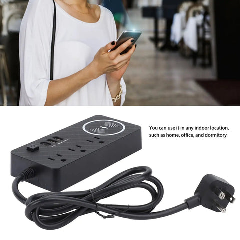 7 In 1 Power Strip Surge Protector With 30W Rapid Charging 3 AC Outlets 3 USB Ports Super Slick Flat Plug Design close-up with cable.