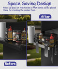 Upgraded Griddle Caddy For Blackstone 28 And 36 Inch Griddles And Weber Grills showing space-saving before and after setup.