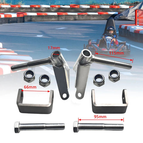 Go Kart Steering Spindle Bracket Kit With Five Eighth Inch Axle Four And A Half Inch Kingpin Left And Right Mounts displayed on track