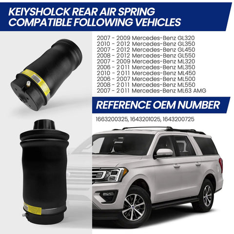 Two black rear air suspension springs for Mercedes-Benz SUV models.