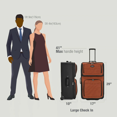 Amsterdam Softside Expandable Luggage With Rolling Wheels Gray 29 Inch Large Durable 1200D Polyester next to scale figures