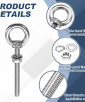Top Shelf 304 Stainless Steel Eye Bolts M4 X 40mm Threaded Lifting Rings with Lock Nuts and Precision Flat Washers close-up view.