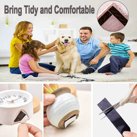 Sixteen Pack No Slip Rug Tape Grippers For Hardwood And Tile Floors Extra Large 6 X 1.6 Inch Rug Stoppers That Keep Rugs In Place Washable Reusable No Curl Black