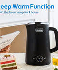 1.7L Large Electric Kettle With Temperature Control, black, shown in kitchen setting, keep warm function displayed.
