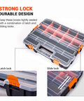 Stackable Hardware Tote Shelf Kit for Van Shelving Includes Three Plastic Organizer Totes and Holder, sturdy locking lid.