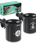 No Drill Boat Rail Cup Holder With 360 Degree Clamp For Bimini Top And Grab Bar Mounts, black cup with nautical design