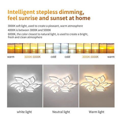 Dope Modern LED Ceiling Light Dimmable Flower Shape Flush Mount with color temperature settings and three lighting modes shown