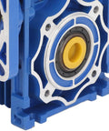 Close-up of Ultra Quiet Gear Reducer 1 To 10 Ratio Aluminum Alloy Gearbox for Stepper and Servo Motors showing blue housing