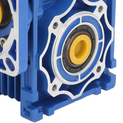 Close-up of Ultra Quiet Gear Reducer 1 To 10 Ratio Aluminum Alloy Gearbox for Stepper and Servo Motors showing blue housing