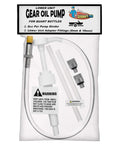 Lower Unit Gear Oil Pump For Outboard Motors Quick Fill With Standard Quart Bottles Three Eighths Inch Swivel Eight Millimeter And Ten Millimeter Adapters Delivers Eight CC Per Stroke For Clean No Fuss Marine Gear Lubrication package with adapters.