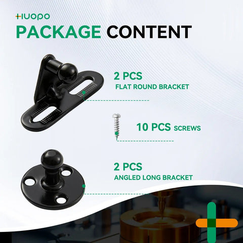 Premium Steel Heavy Duty 10 Mm Ball Stud Mounting Brackets For Gas Struts With 10 Hex Nuts Knockout Quality Package contents image showing brackets and screws.